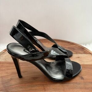 Nine West Womens Black Patent Asymmetrical Slingback Stiletto Heels Size 6.5M